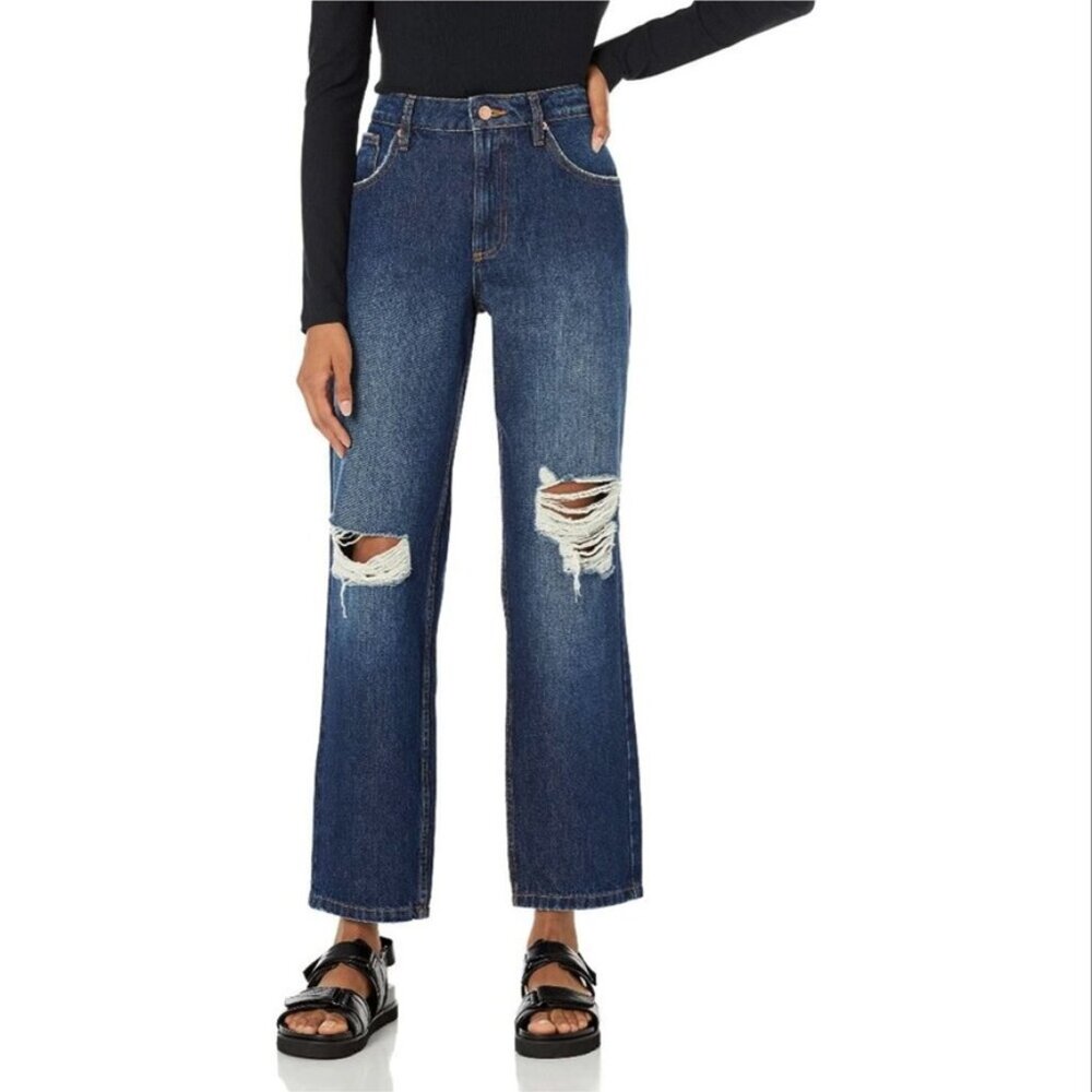NWT The Drop Women's Luca‎ High-Rise Distressed Loose Straight-Fit Size 24